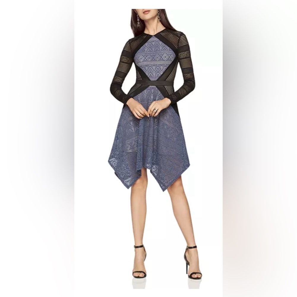 BCBGMaxAzria Black and Blue Geometric Dress